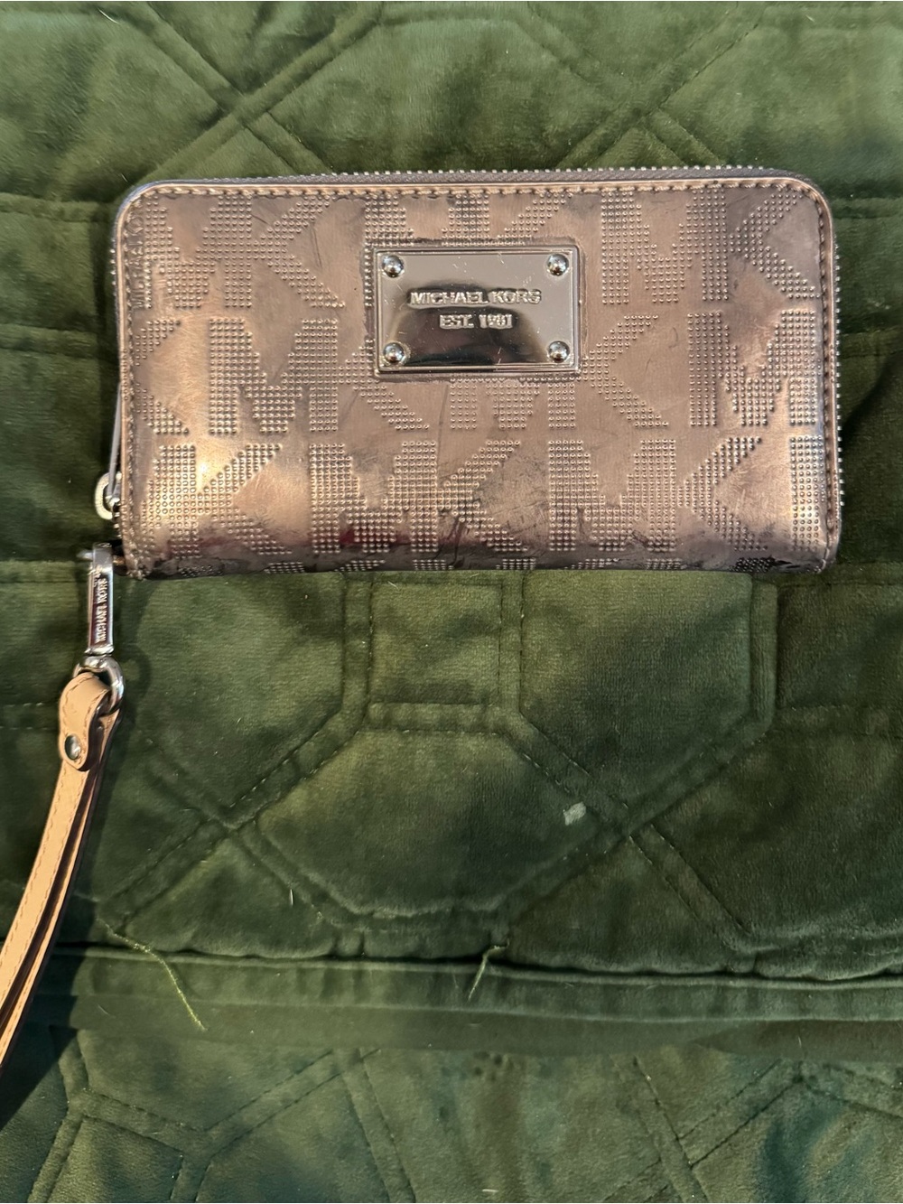 Michael Kors Metallic Rose Gold MK Logo Wristlet Clutch